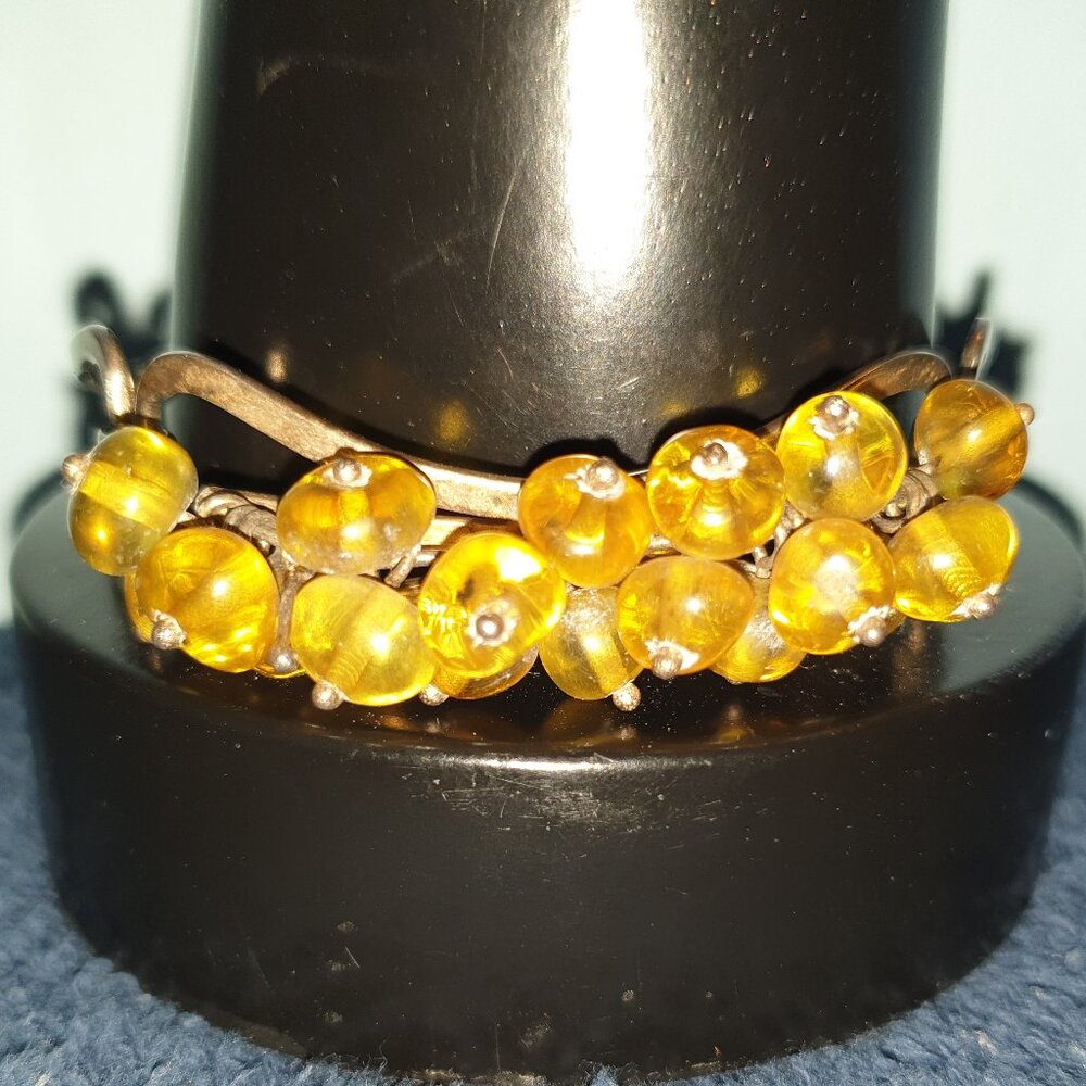 One-of-a-Kind Vintage Genuine Yellow Amber 925 Sterling Silver Cuff Bracelet